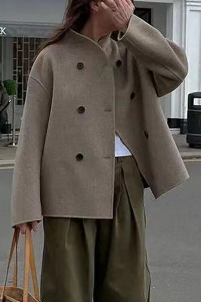 British Style Elegant Solid Buttons Mandarin Collar Outerwear YE9854
