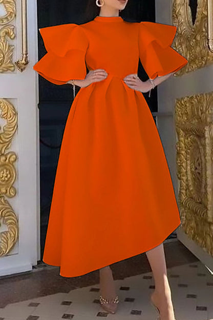 Casual Solid Patchwork Half A Turtleneck Irregular Dress Plus Size Dresses Furdela