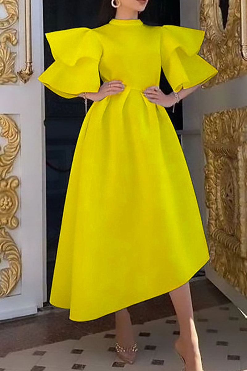 Casual Solid Patchwork Half A Turtleneck Irregular Dress Plus Size Dresses Furdela