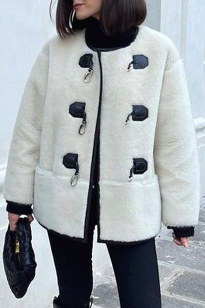 British Style Elegant Solid Buttons U Neck Outerwear YE9867