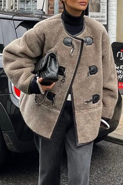 British Style Elegant Solid Buttons U Neck Outerwear YE9867