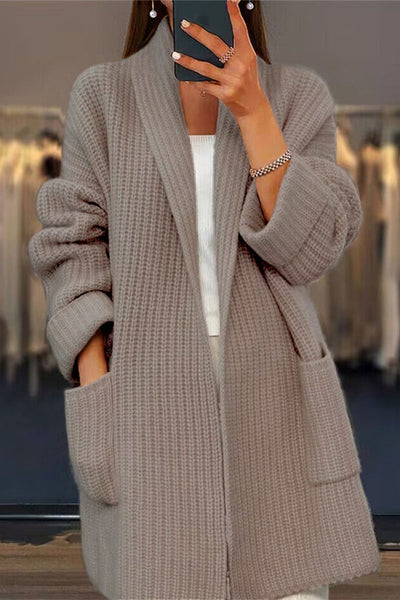 Casual Simplicity Solid Pocket Weave Cardigan Collar Outerwear YE9866