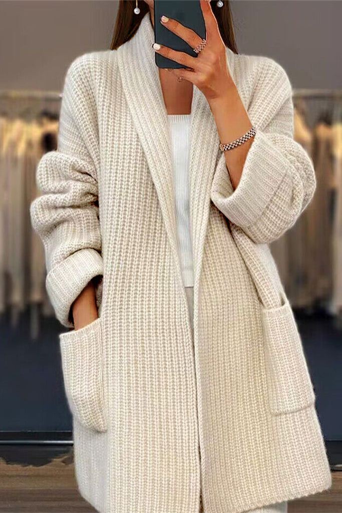 Casual Simplicity Solid Pocket Weave Cardigan Collar Outerwear YE9866