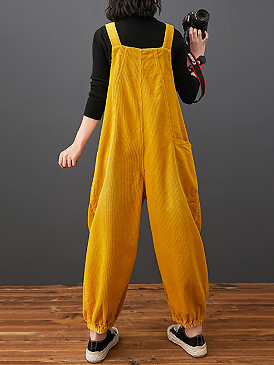 Women Commute Autumn Solid Corduroy Loose Jumpsuits AK1022 Genistyle Shop