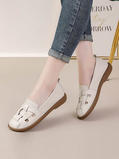 Women Summer Vintage Leather Soft  Weave Flat Shoes AS1018 Ada Fashion