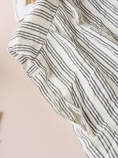 Women Summer Casual Stripe Button-up Cotton Shirt LL043 BUYKUD