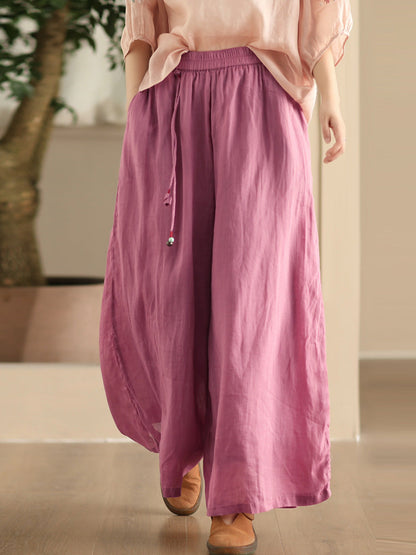 Women Summer Dual-layer Wide-leg Ramie Pants FD049 ZMMM