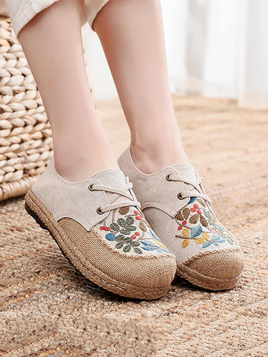 Women Summer Vintage Flower Embroidery Linen Cloth Shoes AT1068 TACH