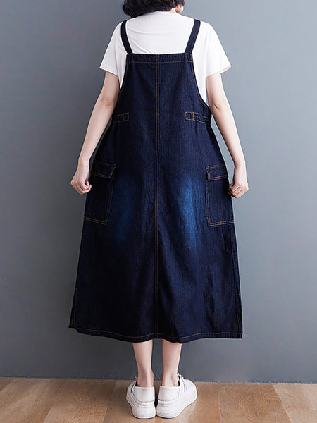Women Summer Casual Solid Denim Vest Dress CO1021 Ada Fashion