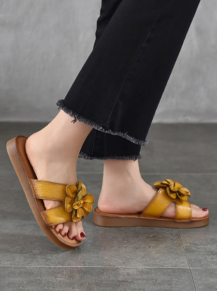 Slippers Genuine Flower Women Casual Leather FashionChic