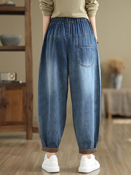 Women Autumn Casual Cat Patch Spliced Denim Harem Pants AV1004 Genistyle Shop