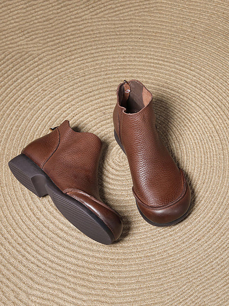 Women Elegant Solid Leather Spliced Low Heel Boots WG025 HWJPJ