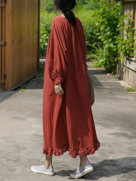 Women Artsy Summer Solid Loose Cotton Dress KL1003 Ada Fashion