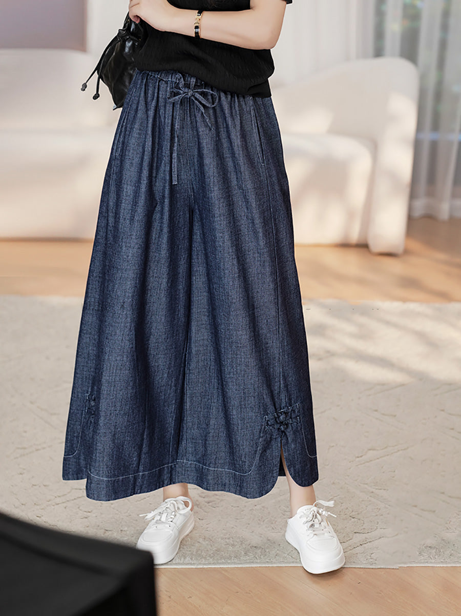 Women Summer Vintage Buckle Wide-leg Denim Pants CX031 DYL