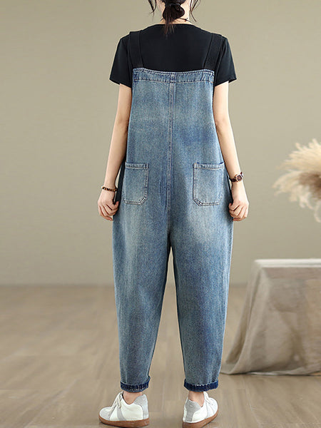 Denim Women Jumpsuits Loose Color Summer Casual Pure FashionChic