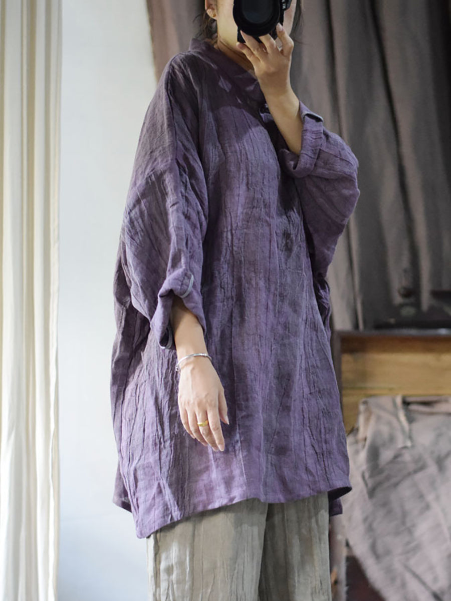 Women Vintage Solid Linen Loose Long Blouse KL1033 Ada Fashion