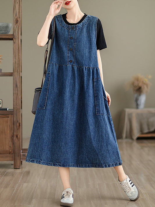 Women Casual Summer Solid Denim Vest Dress XX1026 Ada Fashion