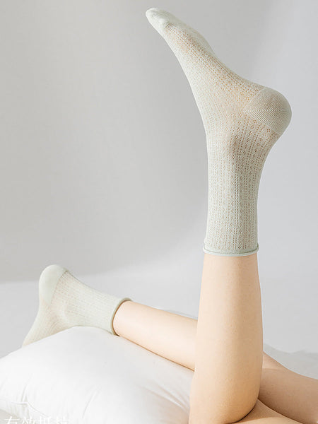 6 Pairs Woen Solid Thin Cotton Socks CX002 BUYKUD