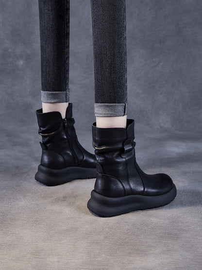 Women Winter Genuine Leather Spliced Low Heel Boots AX1045 Genistyle Shop