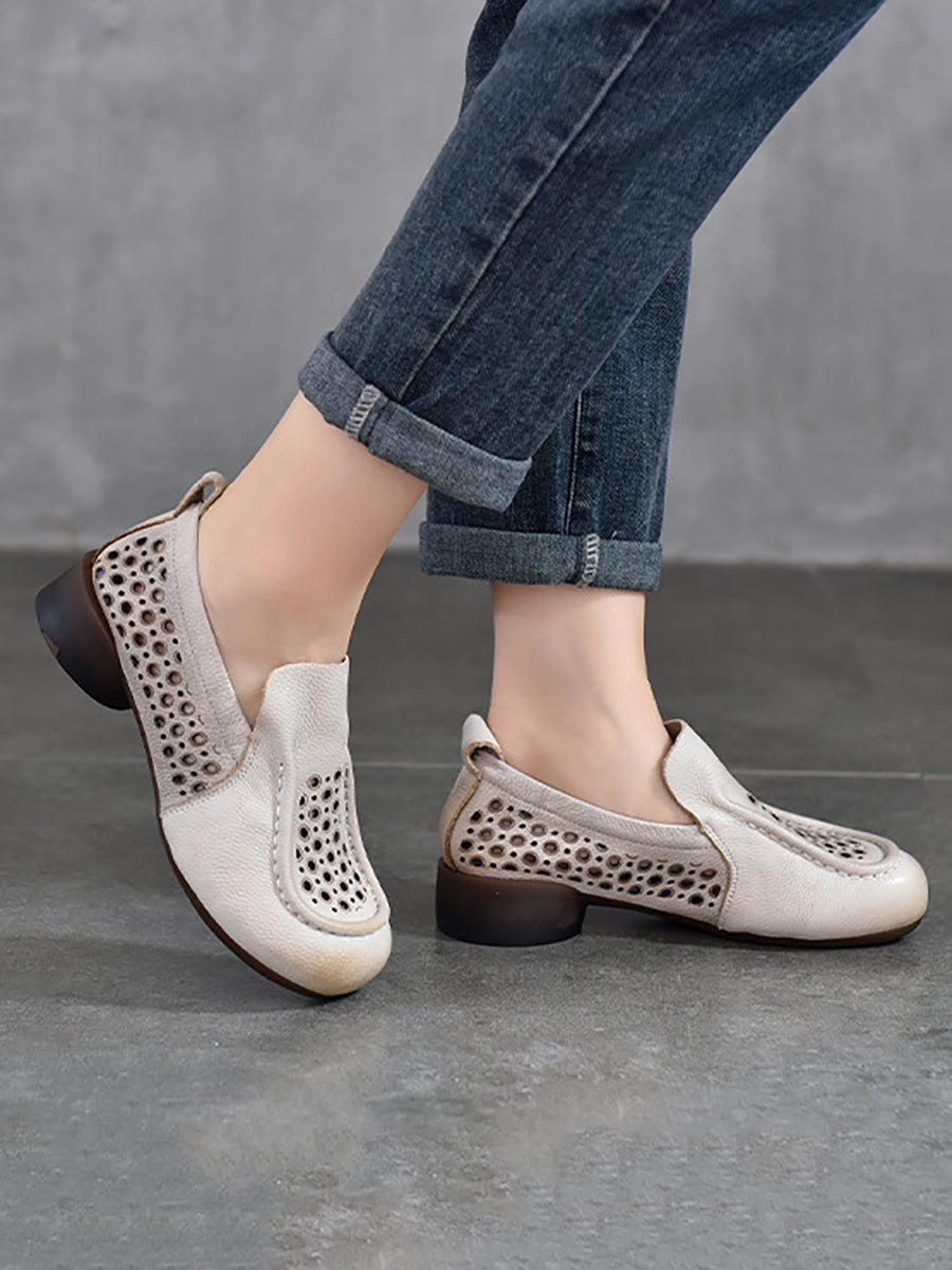 Women Summer Solid Casual Cutout Leather Low Heel Shoes KL1023 Ada Fashion