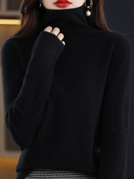 Women Autumn Casual Turtleneck 100%Wool Knit Sweater AK1018 Genistyle Shop