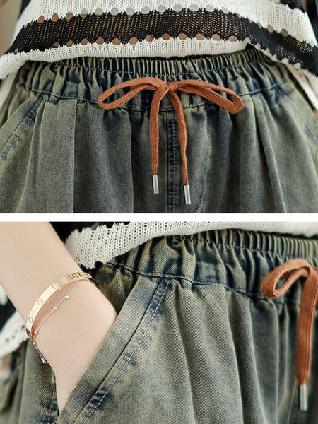 Women Summer Casual Embroidery Wide-leg Denim Pants CC010 ZMFS