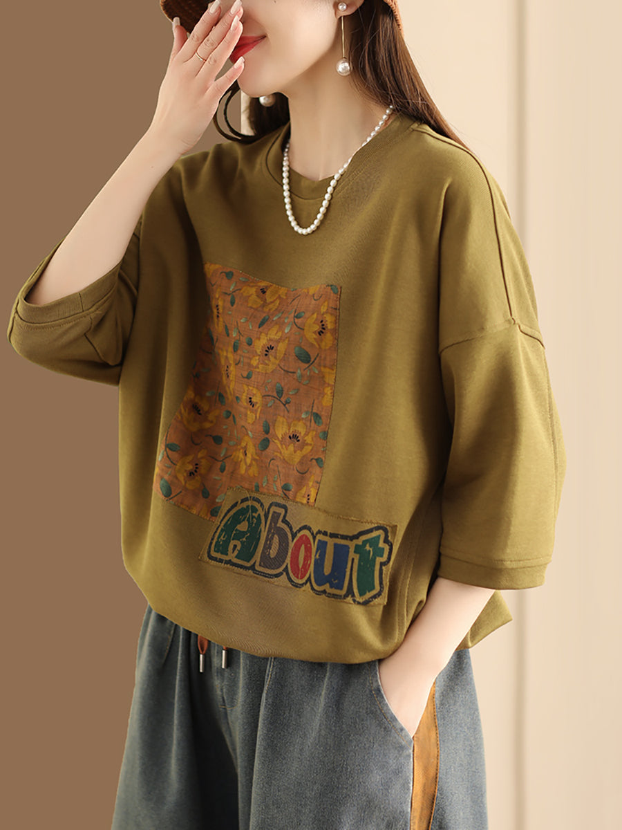 Women Summer Flower Spliced Pullover Shirt CO1012 Ada Fashion