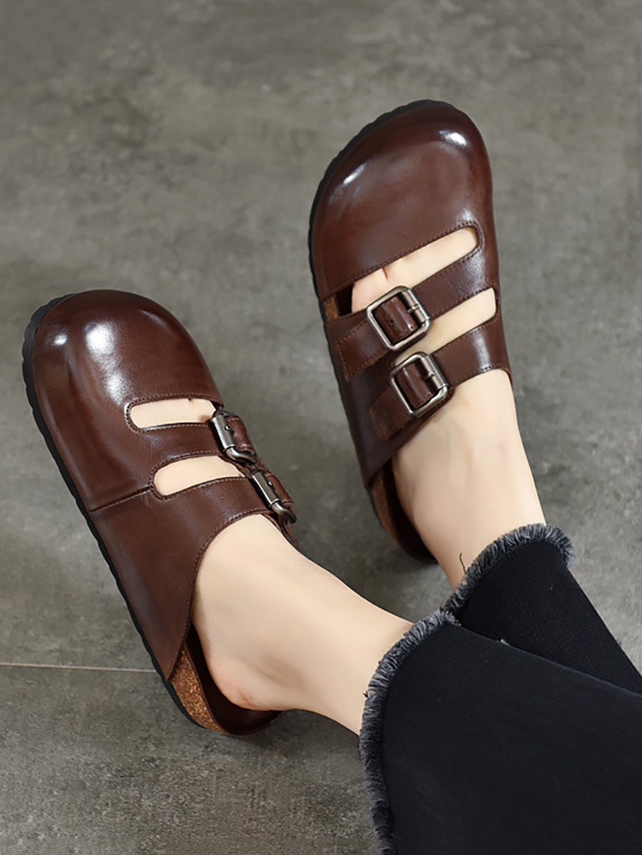 Women Summer Solid Leather Flat Birkenstock Slippers UI1024 Ada Fashion