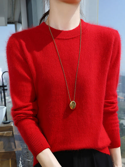 Women Autumn Casual O-Neck Soft 100%Wool Sweater QU030 BK