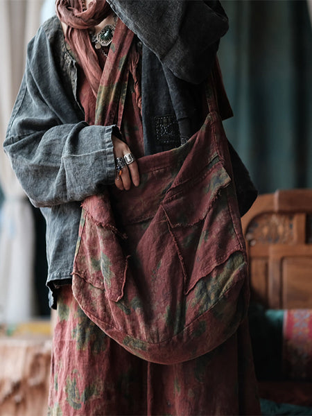 Women Retro Floral Spliced Linen Shoulder Bag AI1011 JSHY