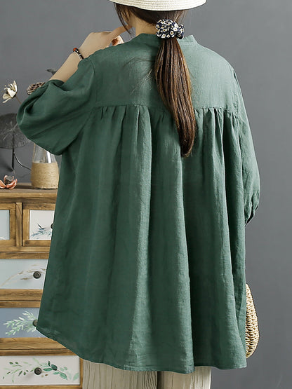 Women Artsy Summer Shirred Solid Linen Shirt SC1058 Ada Fashion