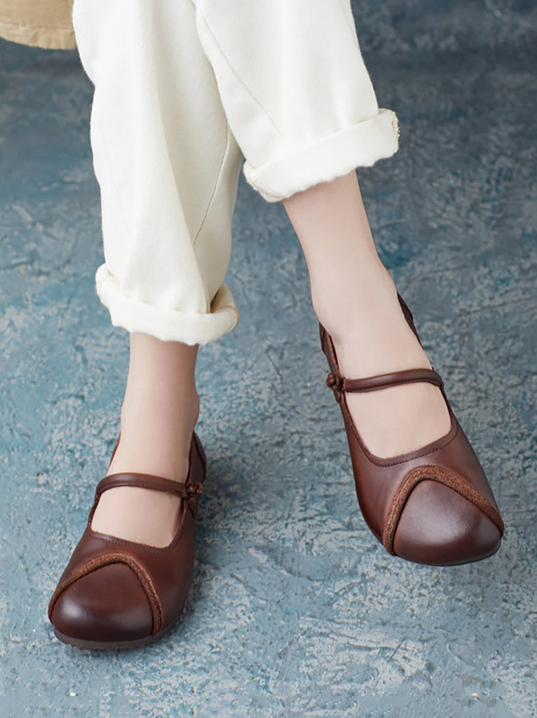 Women Summer Vintage Leather Spliced Soft Shoes ZZ1038 Ada Fashion