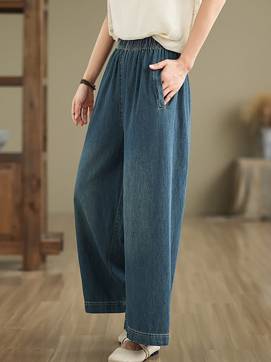 Women Artsy Summer Loose Denim Wide-leg Pants AS1031 BUYKUD