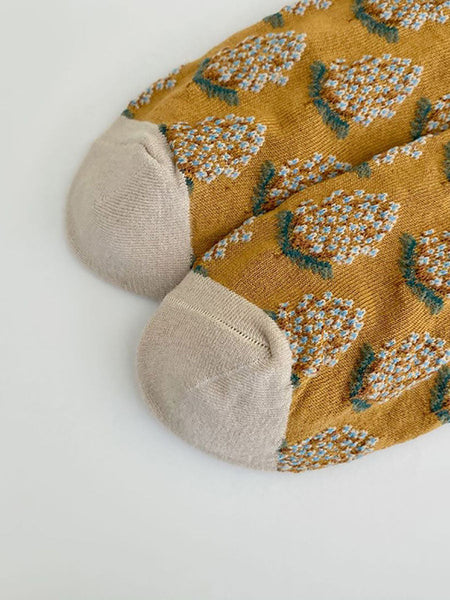 5 Pairs Women Artsy Foral Embroidery Colorblock Cotton Socks AV1043 Genistyle Shop