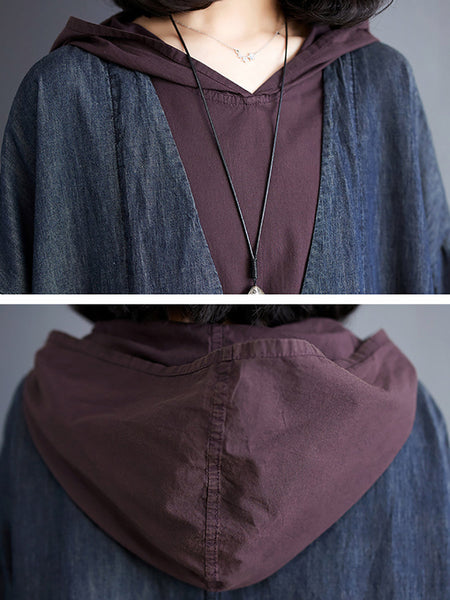 Women Summer Casual Spliced Denim Hooded Dress WE1034 Ada Fashion