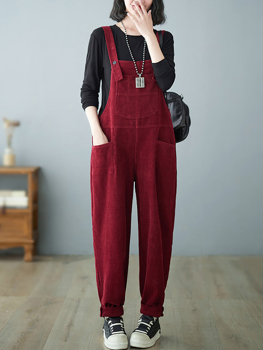 Women Casual Autumn Solid Corduroy Loose Jumpsuits AH1009 BUYKUD