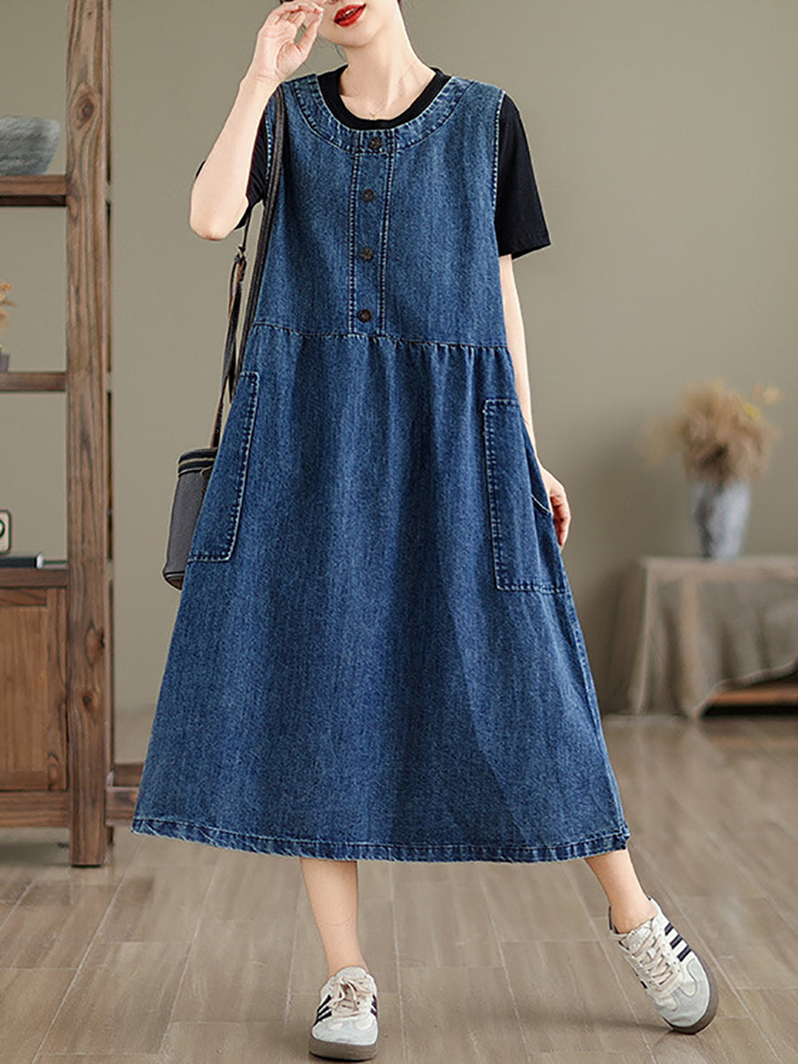 Women Casual Summer Solid Denim Vest Dress BN1012 Ada Fashion