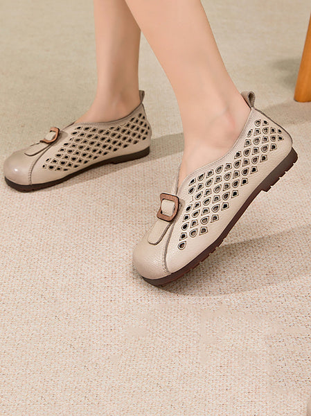 Leather Shoes Women Spliced Vintage Flat Summer FashionChic