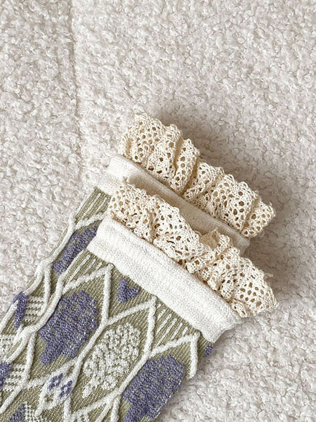 5 Pairs Women Autumn Artsy Flower JAcquard Cotton Socks QM009 BUYKUD