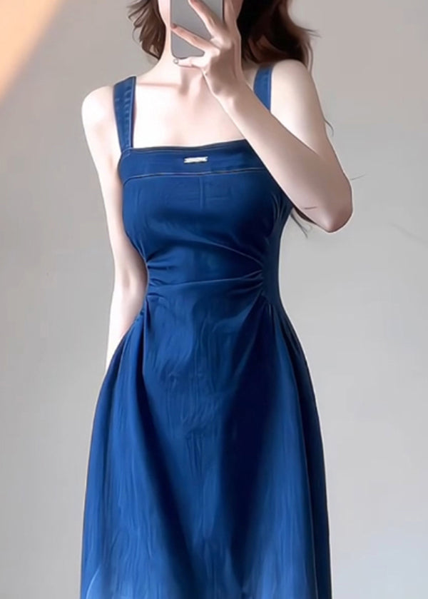Boutique Dress Blue Slim Denim Summer Strap Fit Spaghetti FashionChic