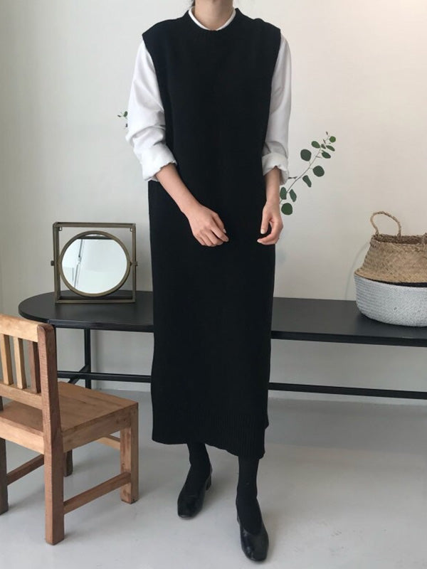 Urban Black Round-Neck Sleeveless Knit Dress QX017 shopify