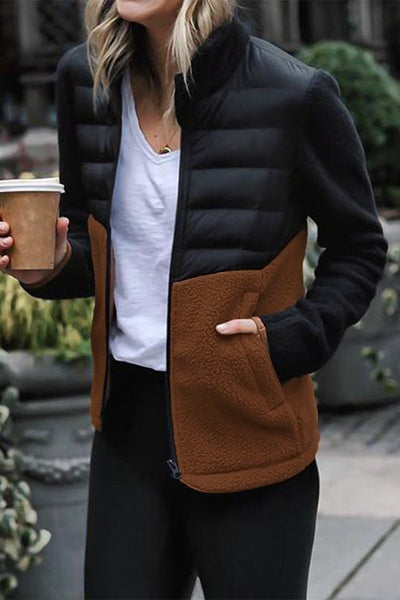 Casual Solid Pocket Contrast Mandarin Collar Outerwear YE9875