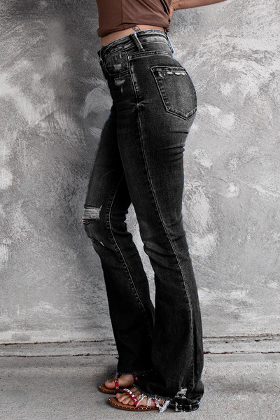 Casual Vintage Solid Ripped High Waist Regular Denim Jeans YE9879