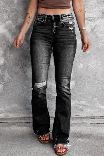 Casual Vintage Solid Ripped High Waist Regular Denim Jeans YE9879