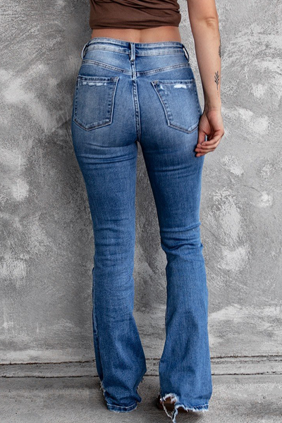 Casual Vintage Solid Ripped High Waist Regular Denim Jeans YE9879