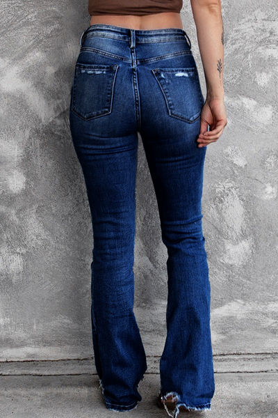 Casual Vintage Solid Ripped High Waist Regular Denim Jeans YE9879