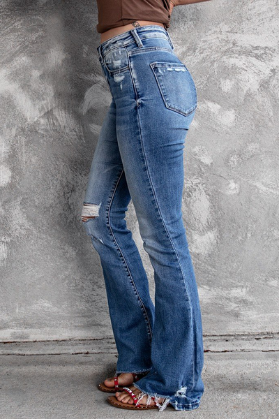 Casual Vintage Solid Ripped High Waist Regular Denim Jeans YE9879