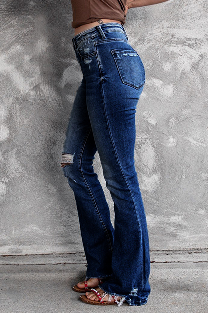 Casual Vintage Solid Ripped High Waist Regular Denim Jeans YE9879