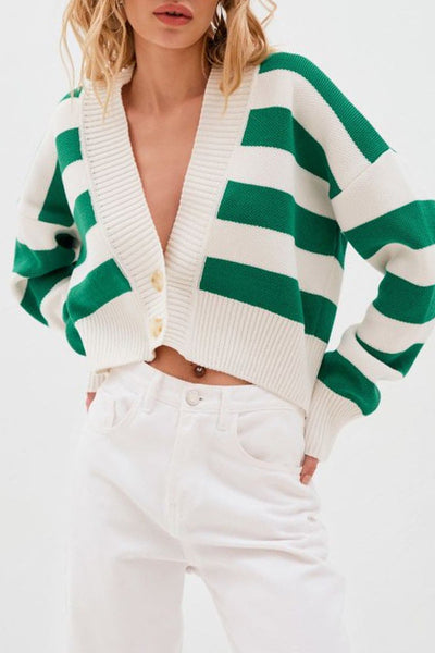 Street Striped Contrast Weave V Neck Outerwear GJ005 Furdela