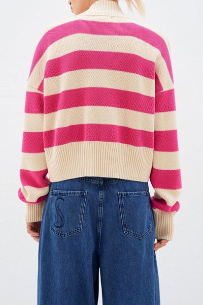 Street Striped Contrast Weave V Neck Outerwear GJ005 Furdela